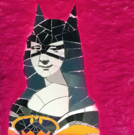 mural in batman alley, sao paulo. mona lisa with a batman hood